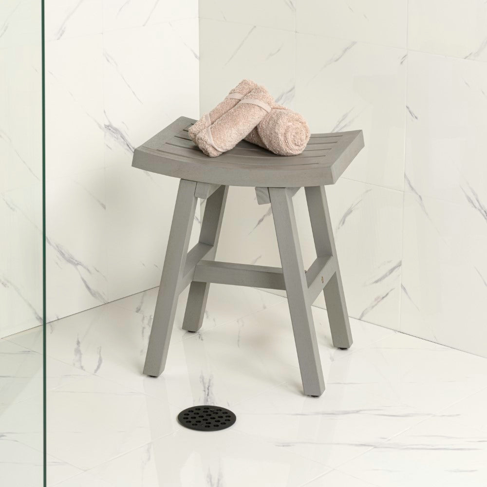 Nuvair 15.75" Traditional Classic Slatted Solid Acacia Wood Indoor/Outdoor Shower Stool