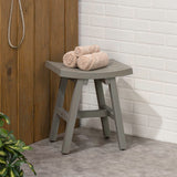 Nuvair 15.75" Traditional Classic Slatted Solid Acacia Wood Indoor/Outdoor Shower Stool