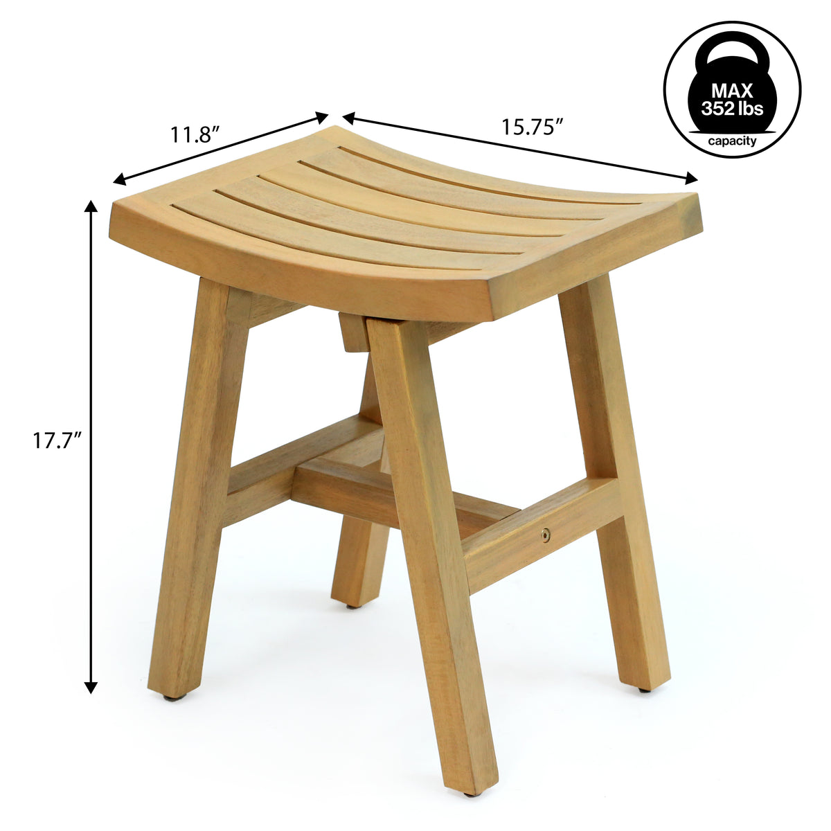 Nuvair 15.75" Traditional Classic Slatted Solid Acacia Wood Indoor/Outdoor Shower Stool