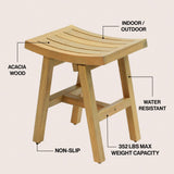 Nuvair 15.75" Traditional Classic Slatted Solid Acacia Wood Indoor/Outdoor Shower Stool