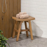 Nuvair 15.75" Traditional Classic Slatted Solid Acacia Wood Indoor/Outdoor Shower Stool