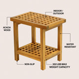 Liora 18.1" Modern Classic Grid Slat Solid Acacia Wood Indoor/Outdoor Shower Stool