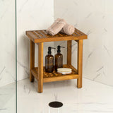 Liora 18.1" Modern Classic Grid Slat Solid Acacia Wood Indoor/Outdoor Shower Stool