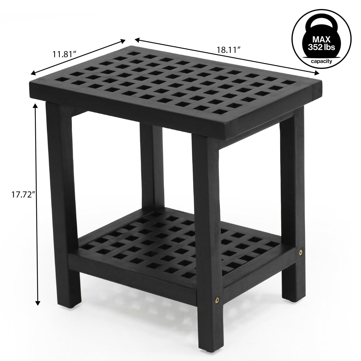 Liora 18.1" Modern Classic Grid Slat Solid Acacia Wood Indoor/Outdoor Shower Stool