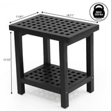 Liora 18.1" Modern Classic Grid Slat Solid Acacia Wood Indoor/Outdoor Shower Stool
