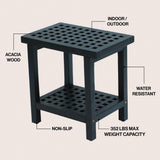 Liora 18.1" Modern Classic Grid Slat Solid Acacia Wood Indoor/Outdoor Shower Stool