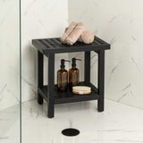 Liora 18.1" Modern Classic Grid Slat Solid Acacia Wood Indoor/Outdoor Shower Stool