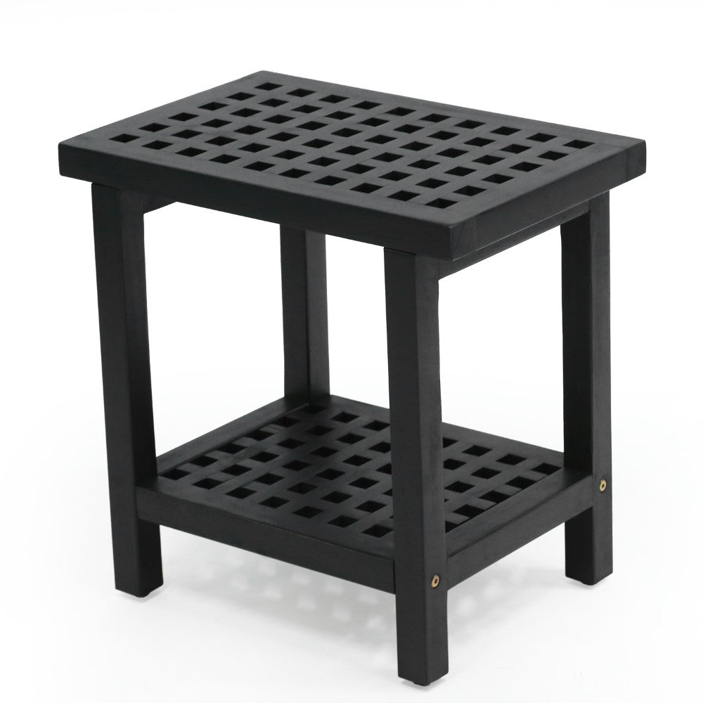 Liora 18.1" Modern Classic Grid Slat Solid Acacia Wood Indoor/Outdoor Shower Stool