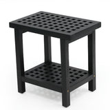 Liora 18.1" Modern Classic Grid Slat Solid Acacia Wood Indoor/Outdoor Shower Stool