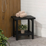 Liora 18.1" Modern Classic Grid Slat Solid Acacia Wood Indoor/Outdoor Shower Stool