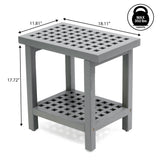 Liora 18.1" Modern Classic Grid Slat Solid Acacia Wood Indoor/Outdoor Shower Stool