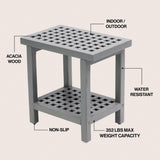 Liora 18.1" Modern Classic Grid Slat Solid Acacia Wood Indoor/Outdoor Shower Stool