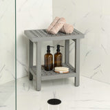 Liora 18.1" Modern Classic Grid Slat Solid Acacia Wood Indoor/Outdoor Shower Stool