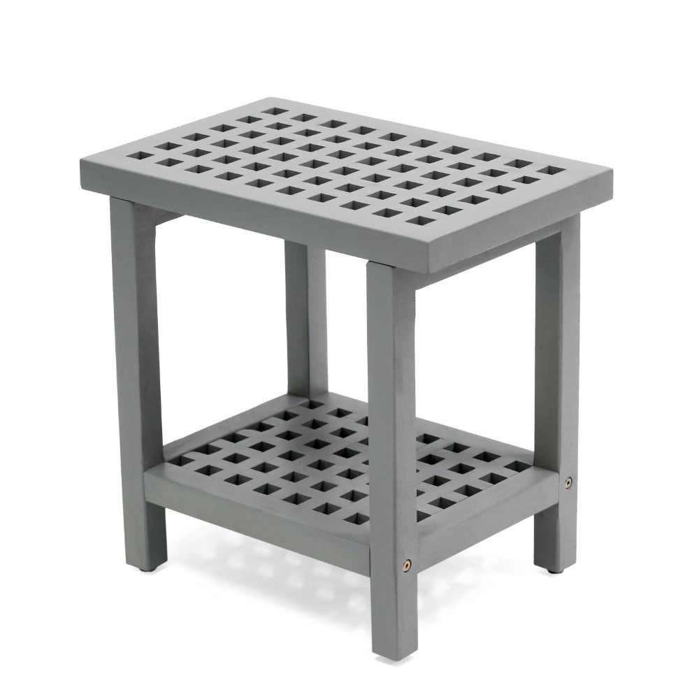 Liora 18.1" Modern Classic Grid Slat Solid Acacia Wood Indoor/Outdoor Shower Stool