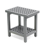 Liora 18.1" Modern Classic Grid Slat Solid Acacia Wood Indoor/Outdoor Shower Stool