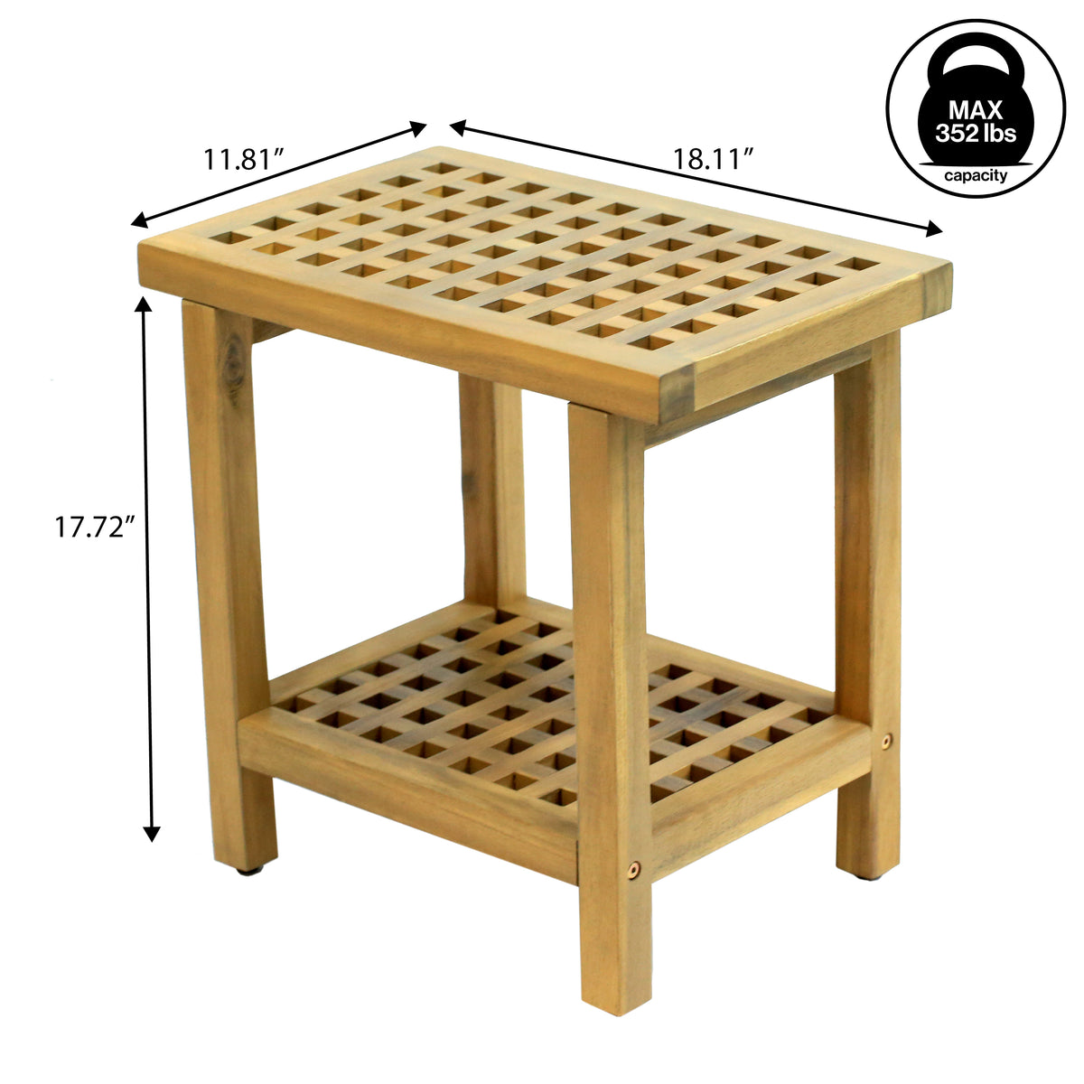 Liora 18.1" Modern Classic Grid Slat Solid Acacia Wood Indoor/Outdoor Shower Stool