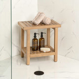 Liora 18.1" Modern Classic Grid Slat Solid Acacia Wood Indoor/Outdoor Shower Stool