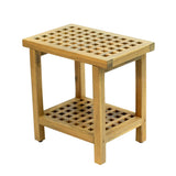 Liora 18.1" Modern Classic Grid Slat Solid Acacia Wood Indoor/Outdoor Shower Stool