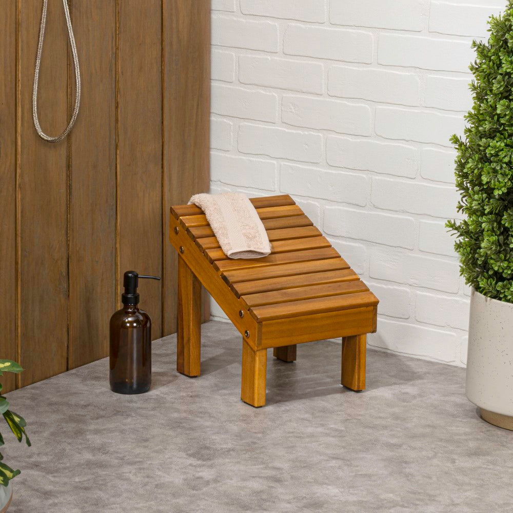 Cynara 11.8" Traditional Classic Solid Acacia Wood Shower Shaving Foot Stool