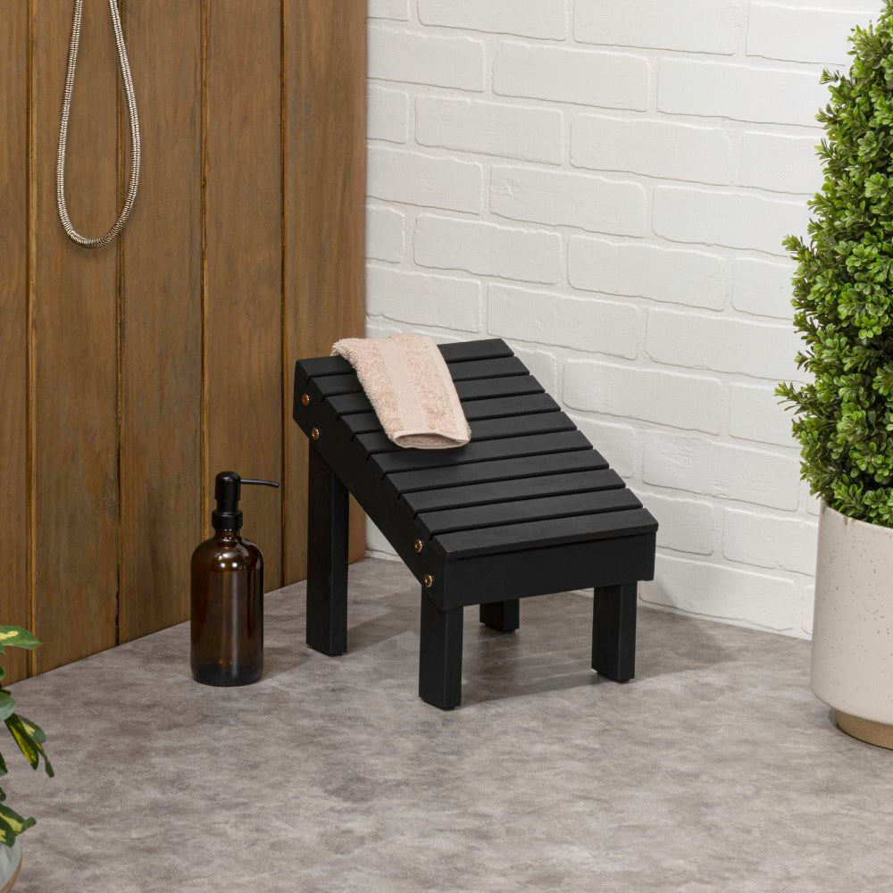 Cynara 11.8" Traditional Classic Solid Acacia Wood Shower Shaving Foot Stool
