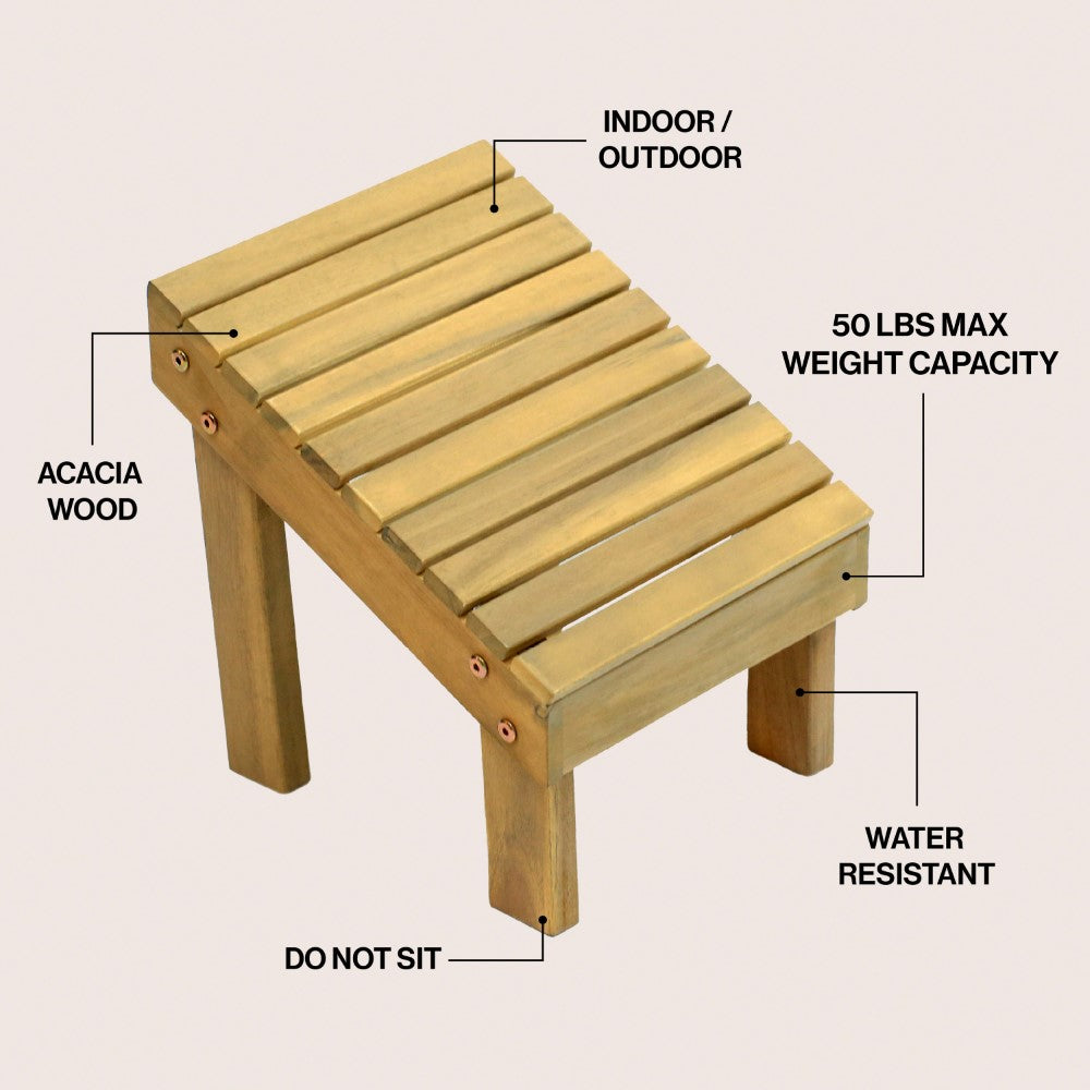 Cynara 11.8" Traditional Classic Solid Acacia Wood Shower Shaving Foot Stool