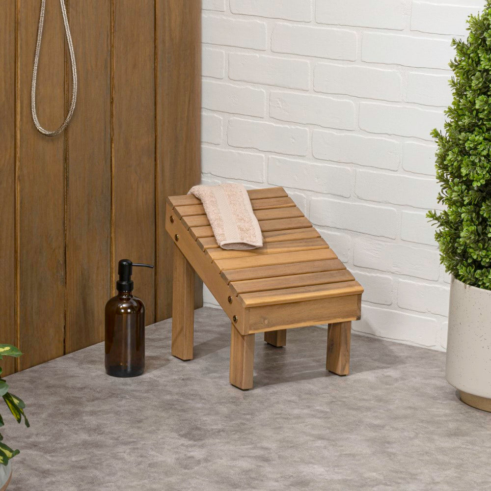 Cynara 11.8" Traditional Classic Solid Acacia Wood Shower Shaving Foot Stool