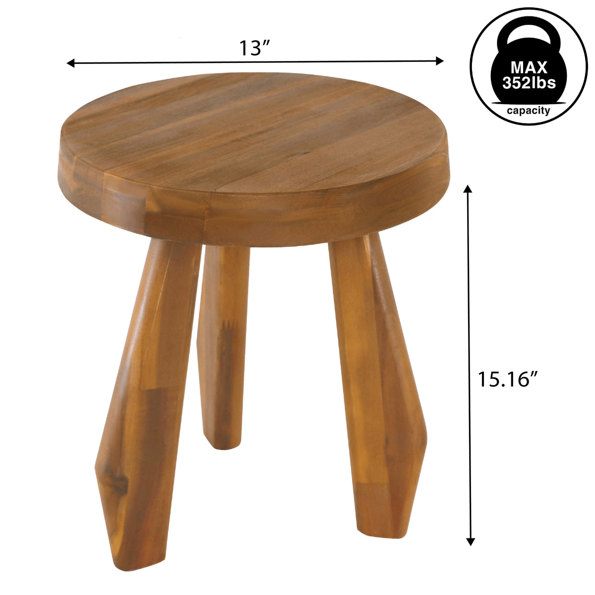 Vortexa 15" Rustic Coastal Acacia Wood Tripod Round Indoor/Outdoor Accent Stool