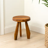Vortexa 15" Rustic Coastal Acacia Wood Tripod Round Indoor/Outdoor Accent Stool