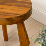 Vortexa 15" Rustic Coastal Acacia Wood Tripod Round Indoor/Outdoor Accent Stool
