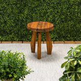 Vortexa 15" Rustic Coastal Acacia Wood Tripod Round Indoor/Outdoor Accent Stool