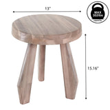 Vortexa 15" Rustic Coastal Acacia Wood Tripod Round Indoor/Outdoor Accent Stool