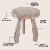 Vortexa 15" Rustic Coastal Acacia Wood Tripod Round Indoor/Outdoor Accent Stool