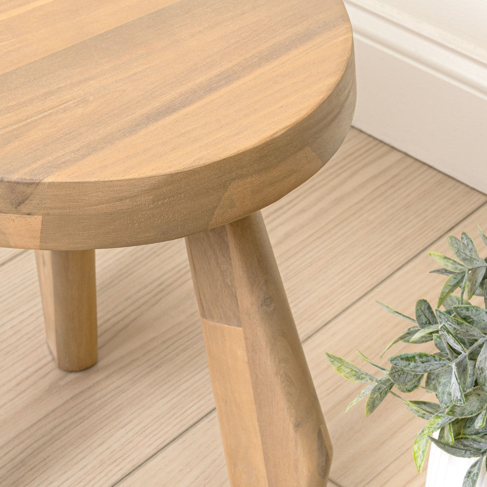 Vortexa 15" Rustic Coastal Acacia Wood Tripod Round Indoor/Outdoor Accent Stool
