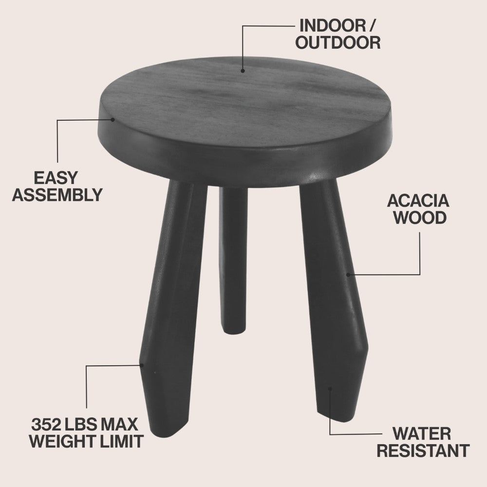 Vortexa 15" Rustic Coastal Acacia Wood Tripod Round Indoor/Outdoor Accent Stool