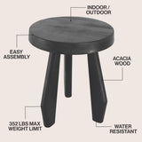 Vortexa 15" Rustic Coastal Acacia Wood Tripod Round Indoor/Outdoor Accent Stool