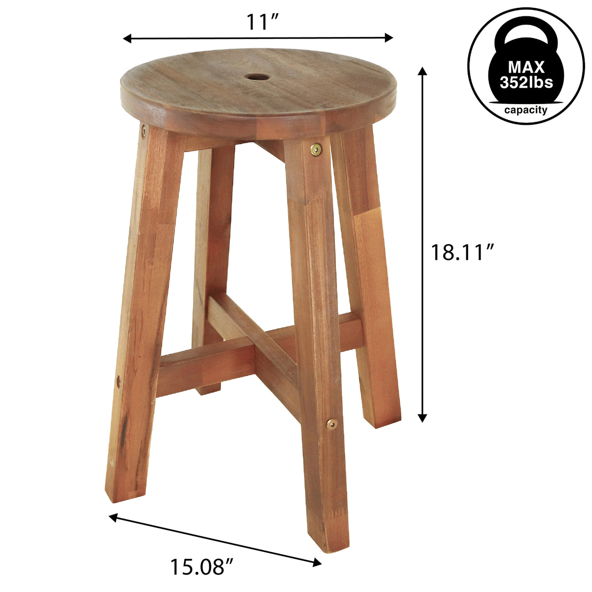 Lunaro 18" Coastal Casual Acacia Wood Round Indoor/Outdoor Accent Stool