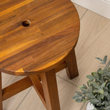 Lunaro 18" Coastal Casual Acacia Wood Round Indoor/Outdoor Accent Stool