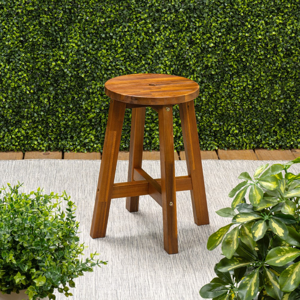 Lunaro 18" Coastal Casual Acacia Wood Round Indoor/Outdoor Accent Stool