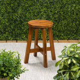 Lunaro 18" Coastal Casual Acacia Wood Round Indoor/Outdoor Accent Stool