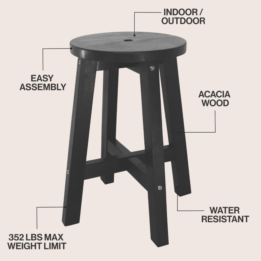 Lunaro 18" Coastal Casual Acacia Wood Round Indoor/Outdoor Accent Stool