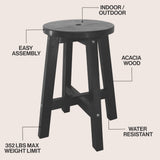 Lunaro 18" Coastal Casual Acacia Wood Round Indoor/Outdoor Accent Stool