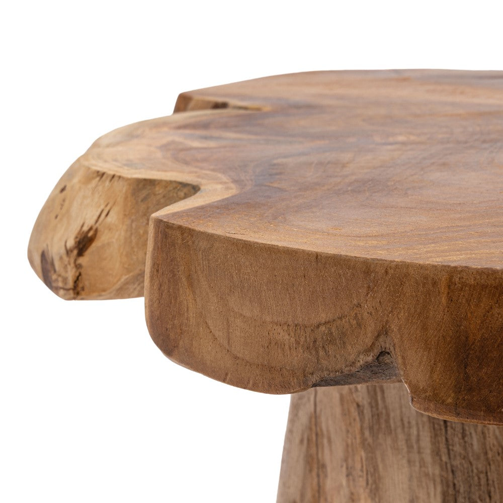 Velric 15.75" Rustic Modern Handcrafted Live Edge Solid Teak Wood Stump Stool