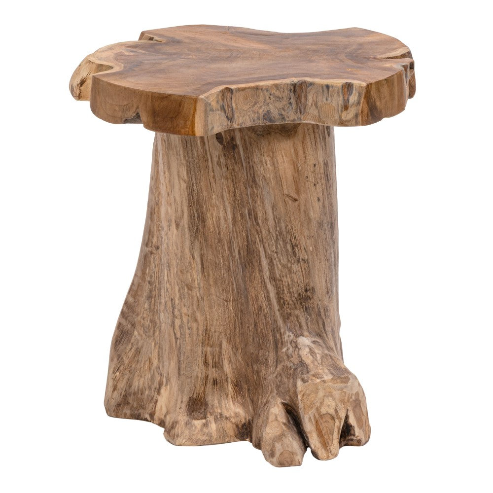 Velric 15.75" Rustic Modern Handcrafted Live Edge Solid Teak Wood Stump Stool