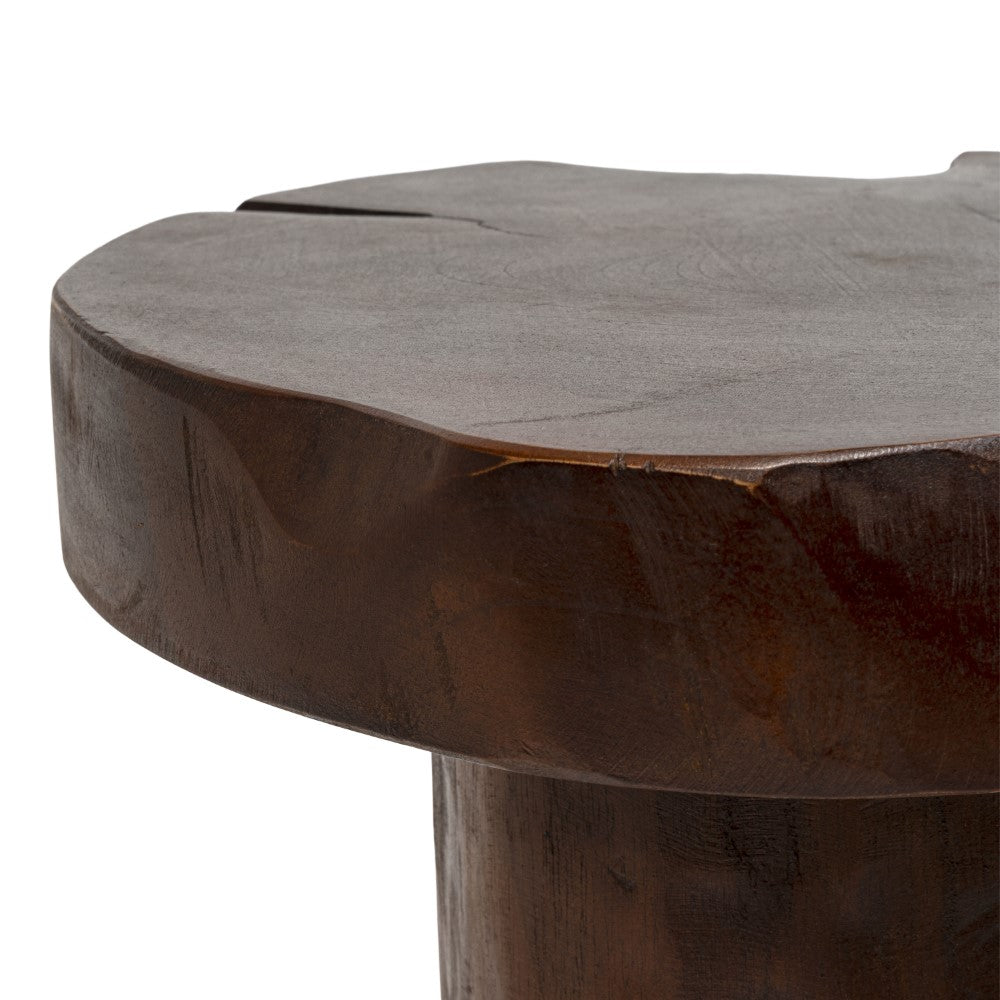 Velric 15.75" Rustic Modern Handcrafted Live Edge Solid Teak Wood Stump Stool