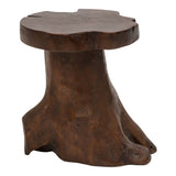 Velric 15.75" Rustic Modern Handcrafted Live Edge Solid Teak Wood Stump Stool