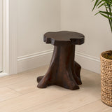 Velric 15.75" Rustic Modern Handcrafted Live Edge Solid Teak Wood Stump Stool