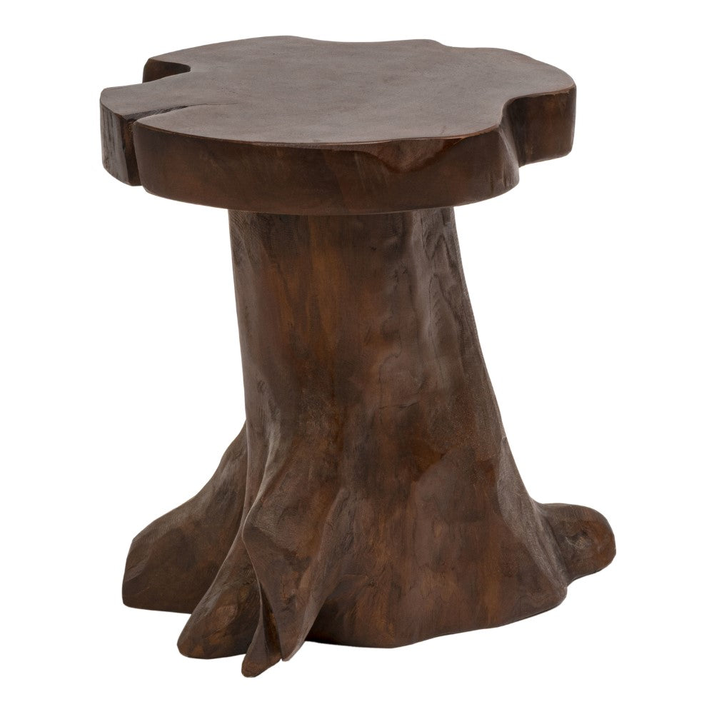 Velric 15.75" Rustic Modern Handcrafted Live Edge Solid Teak Wood Stump Stool