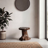 Velric 15.75" Rustic Modern Handcrafted Live Edge Solid Teak Wood Stump Stool