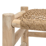 Armino 27.5" Coastal Bohemian Handcrafted Indoor/Outdoor Teak Wood Accent Stool with Woven Seat