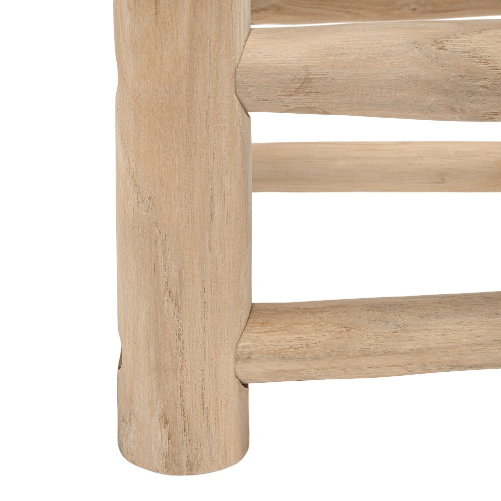 Armino 27.5" Coastal Bohemian Handcrafted Indoor/Outdoor Teak Wood Accent Stool with Woven Seat